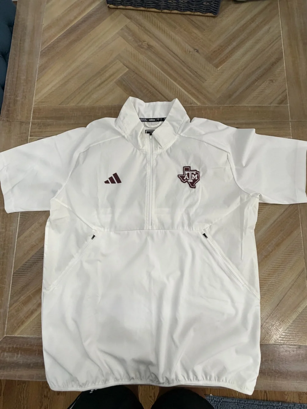 Adidas Texas A&M White Short-Sleeve Quarter-Zip Golf Pullover with Maroon Logos